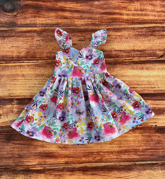12.29 MOQ:5pcs GSD3505 pre-order toddler girl clothes floral print girl summer dress