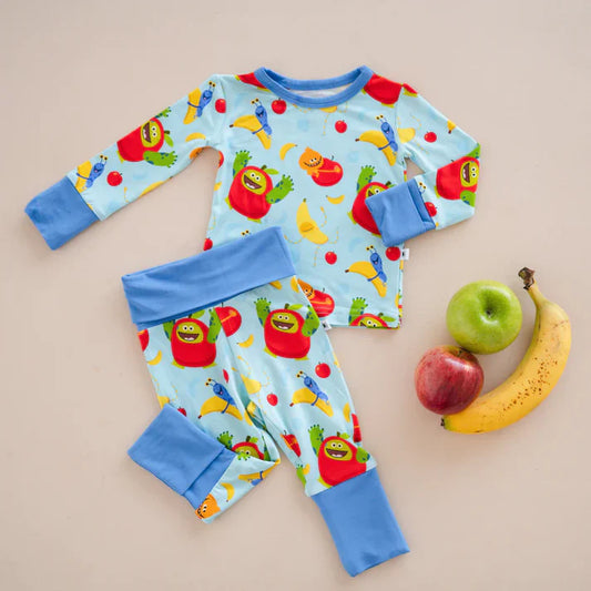 6.12 BLP1076 Baby Boys Blue Long Sleeves Bananas Cartoon Dolls Top Pant Pajamas Set Preorder