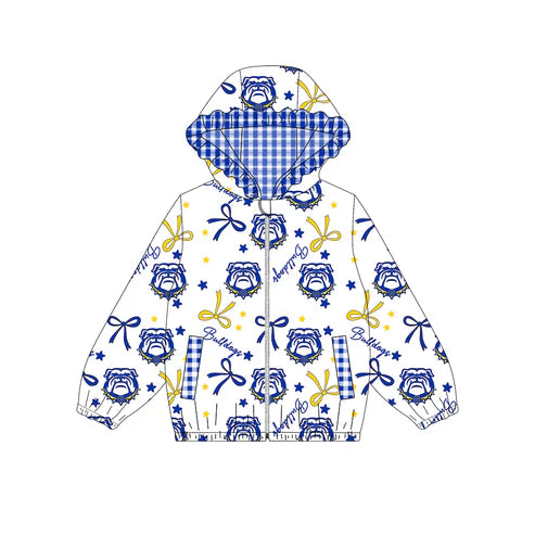 10.11  Custom Moq 8 Baby Girls Blue Bulldogs Team Zipper Hoodies Tops