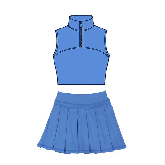 12.6 MOQ:5pcs GSD3298 pre-order toddler girl clothes blue print girl yoga summer skirt set-