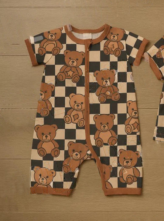 12.11 MOQ:5pcs SR3777 pre-order baby boy clothes bear print toddler boy summer romper