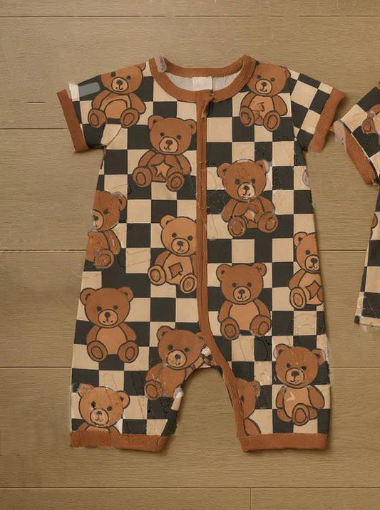 12.11 MOQ:5pcs SR3777 pre-order baby boy clothes bear print toddler boy summer romper