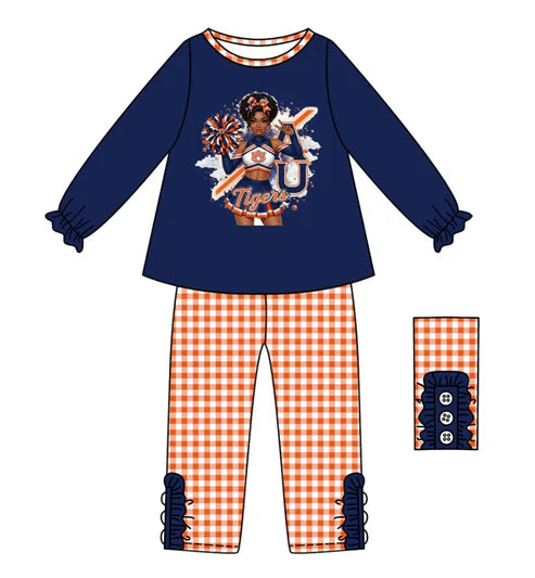 10.11 Custom Moq 8 Baby Girls Navy AU Team Top Plaid Bottom Pants Sets