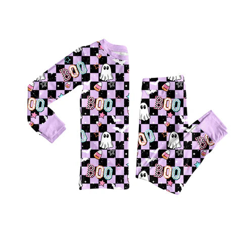 8.5 GLP2684 Baby Girls Black Plaid Ghosts Candy Top Pants Halloween Pajamas Set Preorder