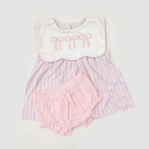 4.3 GBO0476 Baby Girls Pink Sleeveless Bows Tunic Bummies Set Preorder