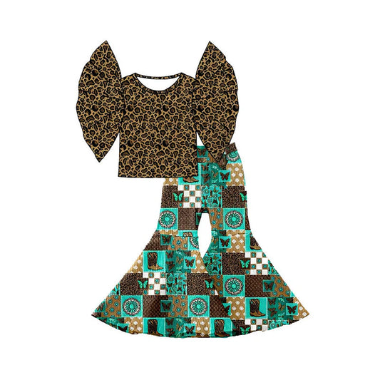 11.24 MOQ：5pcs GSPO2211 pre-order toddler girl clothes leopard print girl bell bottom pant set