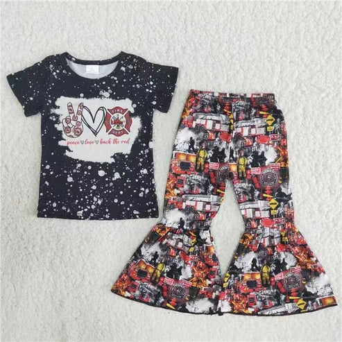 5.23 B8-23 Fire Engine Black Girls Flared Pants Set