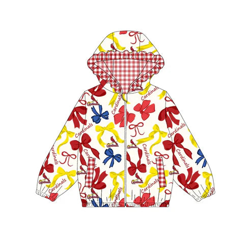 10.12 Custom Moq 8 Baby Girls Cardinals Team Zipper Bows Hoodies Tops