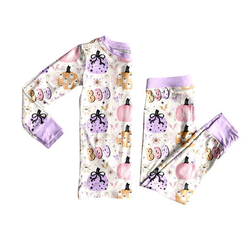 7.26 GLP2622 Baby Girls Long Sleeves Ghost Pumpkins Plaid Top Pants Pajamas Set Preorder