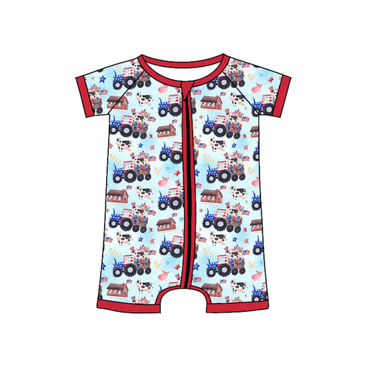 11.8 MOQ:5pcs SR3496 pre-order baby boy clothes milk cow toddler boy 4th of July summer romper
