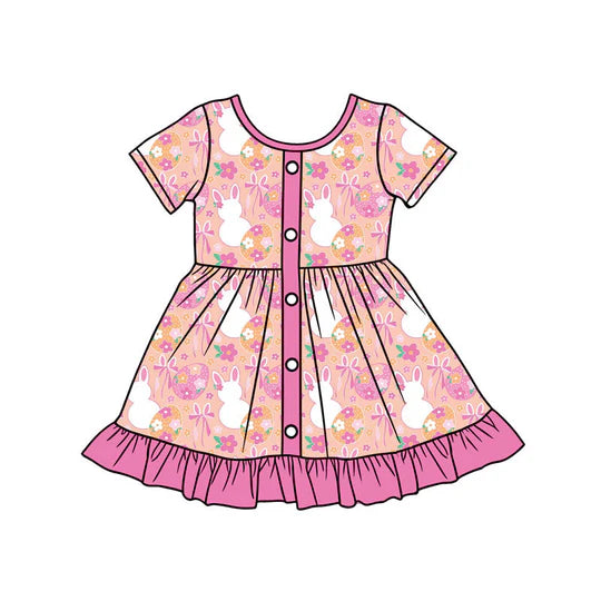 12.20 MOQ：5pcs GSD3440 pre-order toddler clothes rabbit print girl easter summer dress