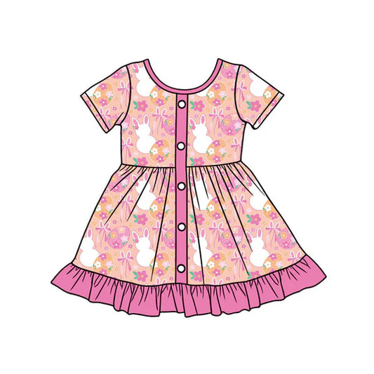 12.20 MOQ：5pcs GSD3440 pre-order toddler clothes rabbit print girl easter summer dress
