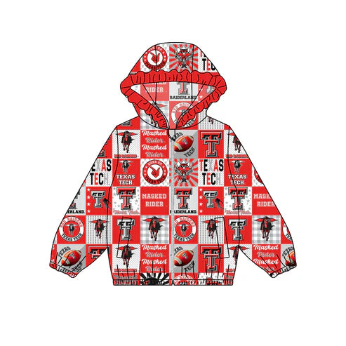 9.8 Custom Moq 5 Baby Girls Texas Tech Footballs Red Team Ruffle Hooded Tops