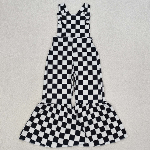 3.30 SR2111 Baby Girls Black Checkered Straps Jumpsuit