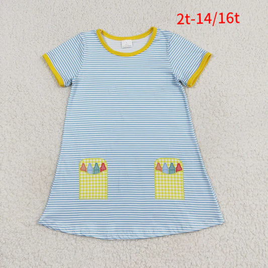 L-3.6 GSD1311 Pastel yellow plaid blue striped short-sleeved dress