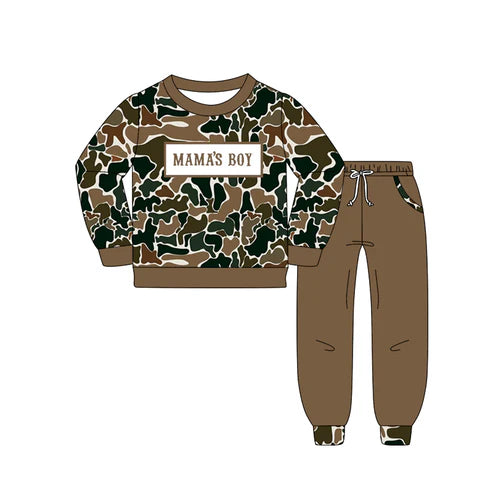 10.23  BLP1337 Baby Boys Dark Brown Camo Mama's Boy Top Pockets Jogger Pants Clothes Sets Preorder
