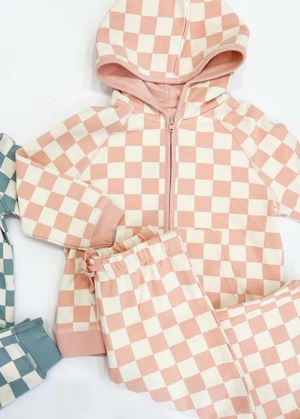 5.28 GLP1989 Baby Girls Pink Checkered Zip Top Pants Clothes Sets Preorder
