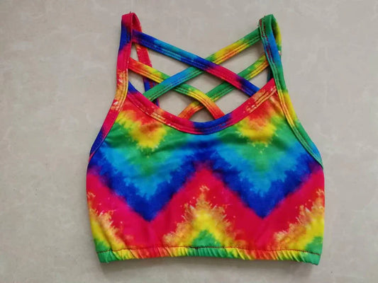 11.18 MOQ：5pcs GT1446 pre-order baby girl clothes Rainbow girl summer yoga top