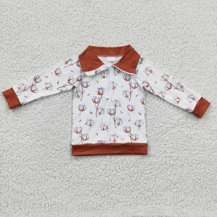 BT0096 Baby Boys White Pullover Zip Long Sleeve Shirts