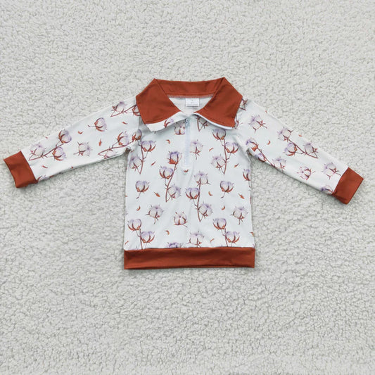 BT0096 Baby Boys White Pullover Zip Long Sleeve Shirts