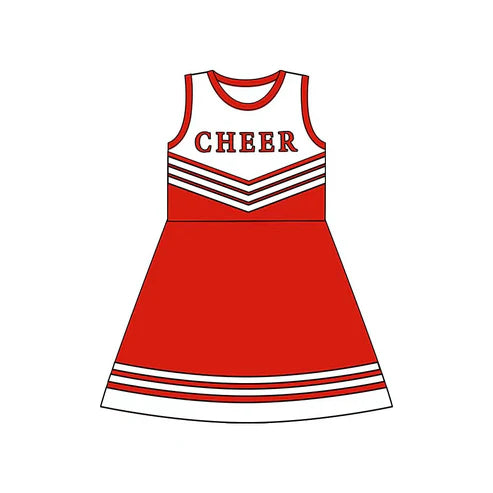 8.16 Custom Moq 5 Baby Girls Red Cheer Team Knee Length Dresses