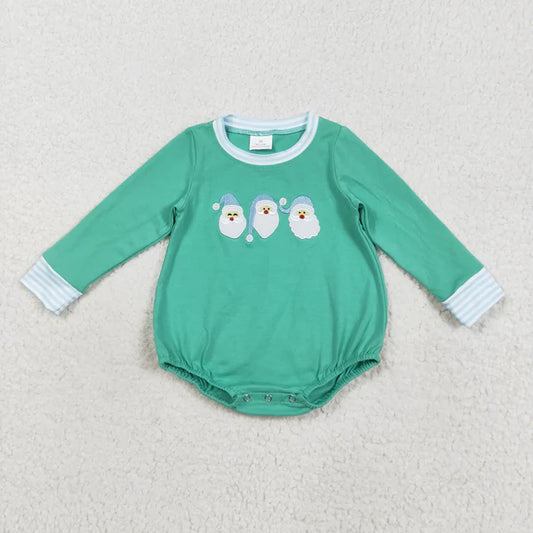 8.18 LR2412 Embroidery Baby Boys Green Long Sleeves Santa Romper