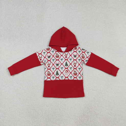 9.24 GT1042 Baby Girls Red Long Sleeves Bows Gingerbread Trees Santa Hoodies Top
