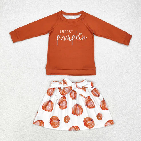 GLD0686 cutest pumpkin long-sleeved pumpkin skirt set