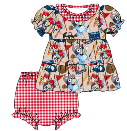 5.14 Girls cartoon dog red short-sleeved shorts set