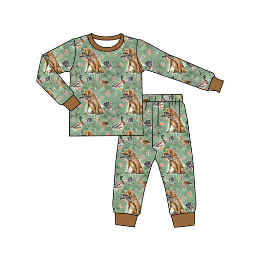 6.17 BLP1070 Baby Boys Green Long Sleeves Dogs Ducks Baseballs Top Pant Pajamas Set Preorder