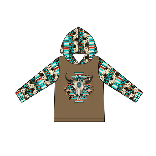 5.28 GT0778 Baby Boys Western Aztec Cow Long Sleeve Hooded Tops Preorder