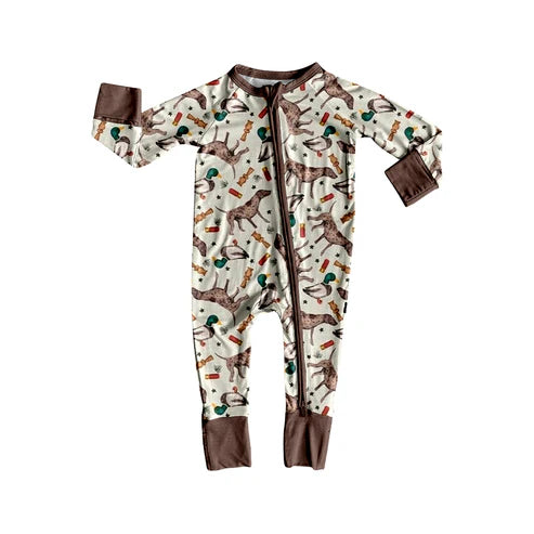 7.29 LR2454 Baby Boys Long Sleeves Dogs Ducks Calls Zipper Rompers Preorder