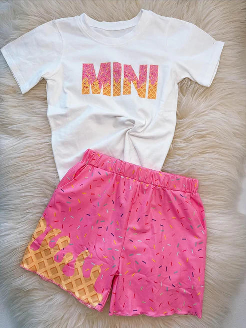 4.15  GSSO2522 Baby Girls Short Sleeves MINI Top Team Pockets Short Set Preorder