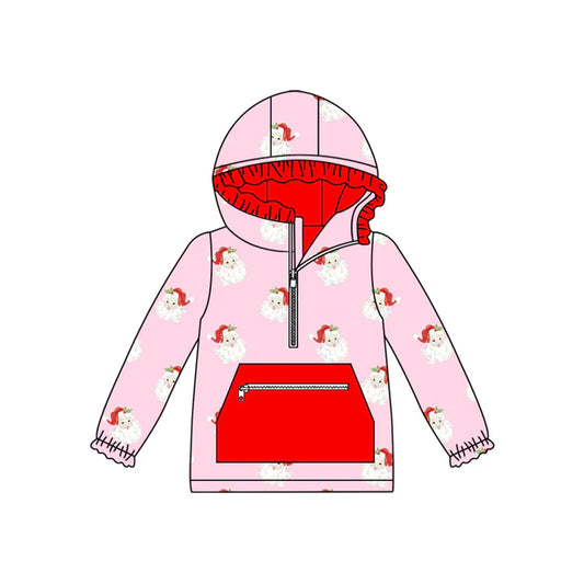 6.16 GT1047 Baby Girls Pink Long Sleeves Santa Pocket Zipper Hoodies Top Preorder