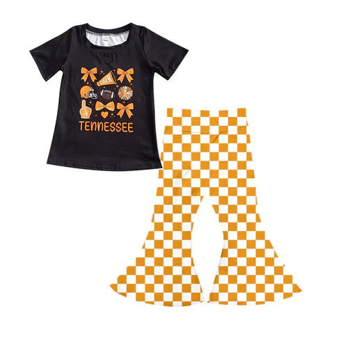 7.5 Custom Moq 3 Baby Girls Tennessee Bows Team Top Bell Pants Clothes Sets