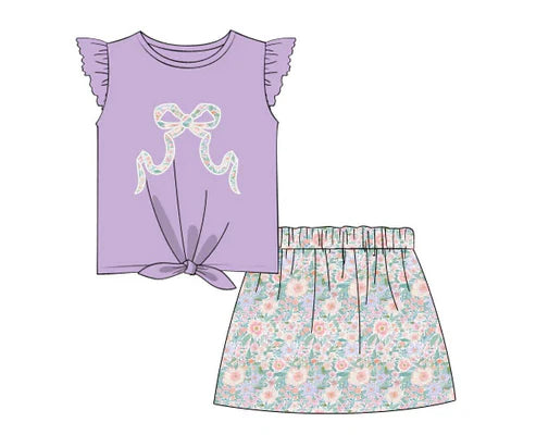 5.10 GSD2553 Baby Girls Flutter Sleeves Floral Bow Top Skirt Set Preorder