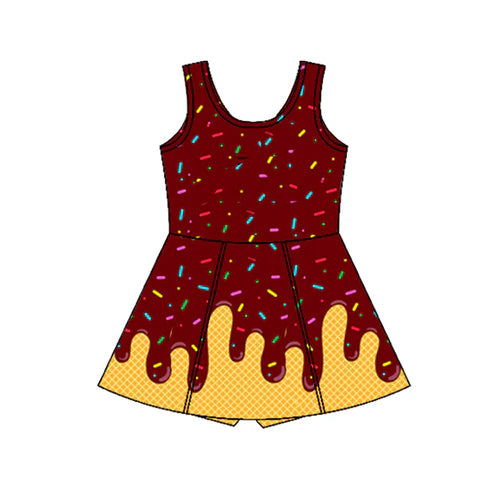 4.17  GSD2423 Baby Girls Dark Red Ice-cream Drip Yoga Skort Knee Length Dresses Preorder