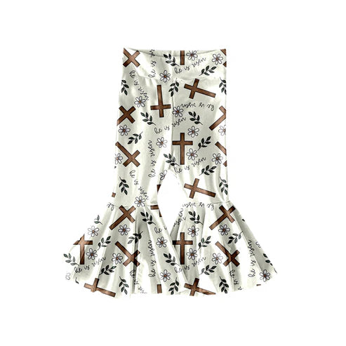 11.3 P0948 Baby Girls Crosses He is Risen Easter Bell Bottom Pants Preorder