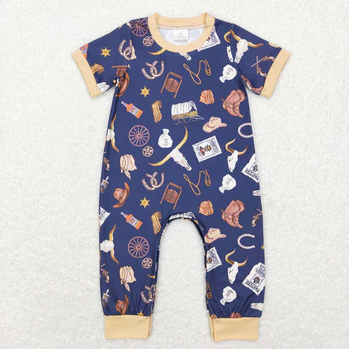 4.29 RTS NO MOQ SR0187 Boys Hat Boots Black Short Sleeve Jumpsuit