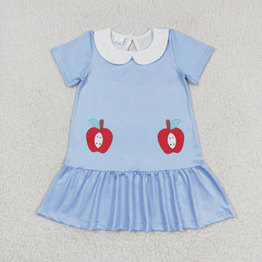 3.10 GSD0953 2T to 14-16T RTS toddler clothes back to school dress apple baby girl summer dress