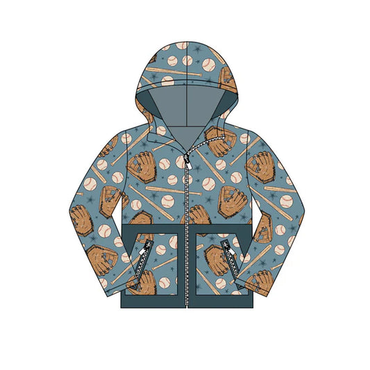 8.28 BT1342 Baby Boys Baseballs Stars Plaid Pocket Zipper Team Hoodies Top Preorder