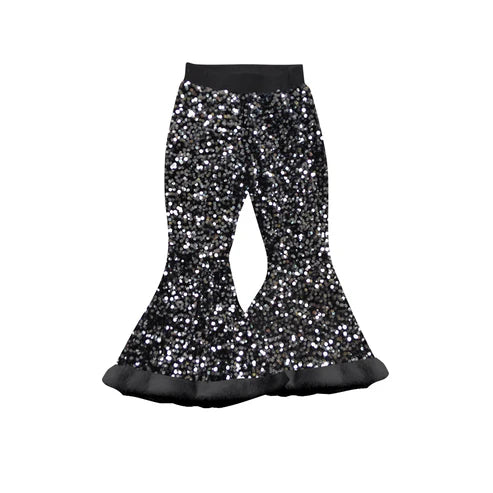 7.26 P0799 Baby Girls Black Sequin Bell Bottom Pants Preorder