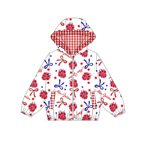 10.10Custom Moq 8 Baby Girls Red AG Team Zipper Hoodies Tops