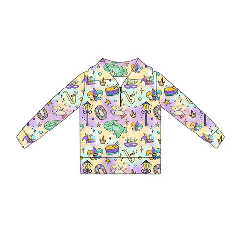 10.28 GT1365 Baby Girls Mardigras Anchors Crocodiles Zipper Pullovers Top Preorder