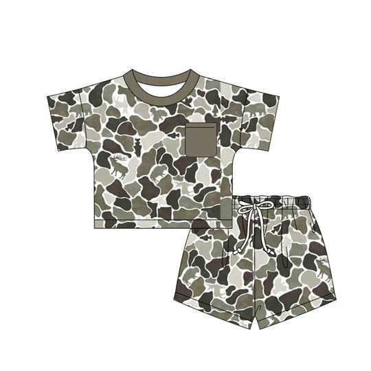 12.22 MOQ：5pcs BSSO1790 pre-order baby boy clothes hunting print toddler boy summer outfit