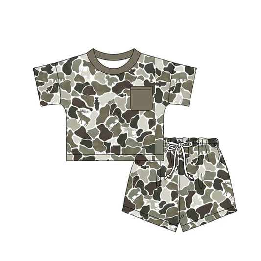 12.22 MOQ:5pcs BSSO1790 pre-order baby boy clothes hunting print toddler boy summer outfit