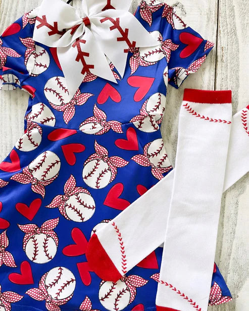 6.4 GSD1435 Baby Girls Baseball Hearts Knee Length Dresses Preorder