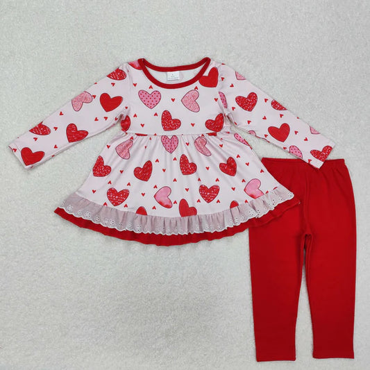 3.18 GLP2255 Baby Girls Valentines Hearts Lace Tunic Legging Clothes Set