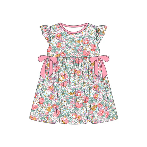 Baby Girls Light Pink Flowers Bows Knee Length Dresses Preorder