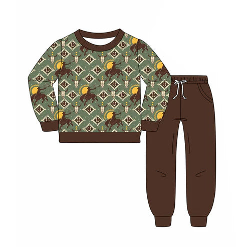8.6  BLP1209 Baby Boys Aztec Horse Rodeos Top Pants Western Pajamas Set Preorder